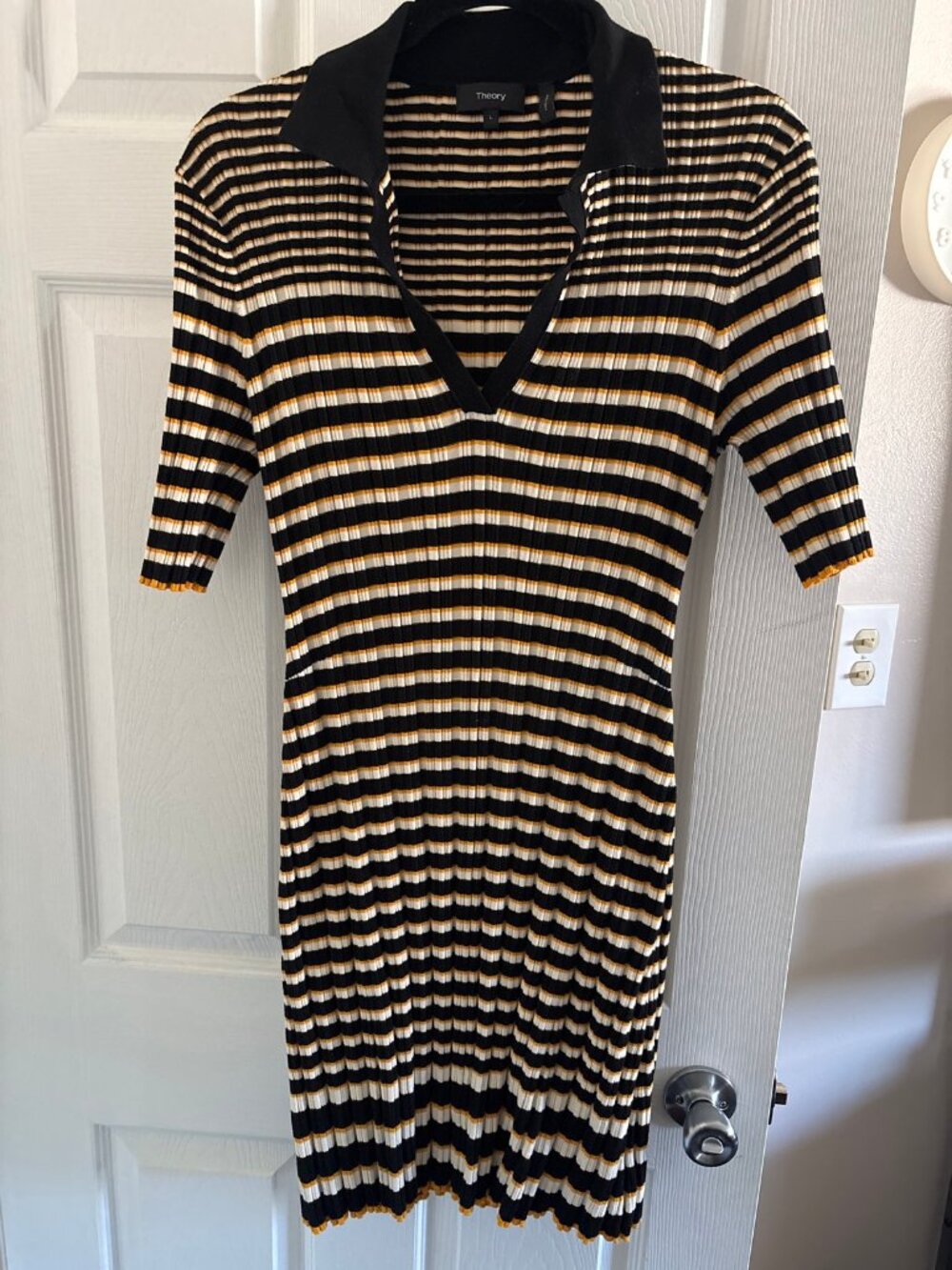 Theory Striped Ribbed Knit Polo Dress - L, fits M-L